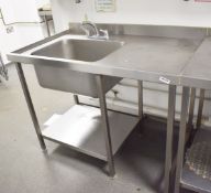 1 x Commercial Wash Unit With Large Sink Bowl, Mixer Tap, Undershelf, Upstand and Anti Spill Surface