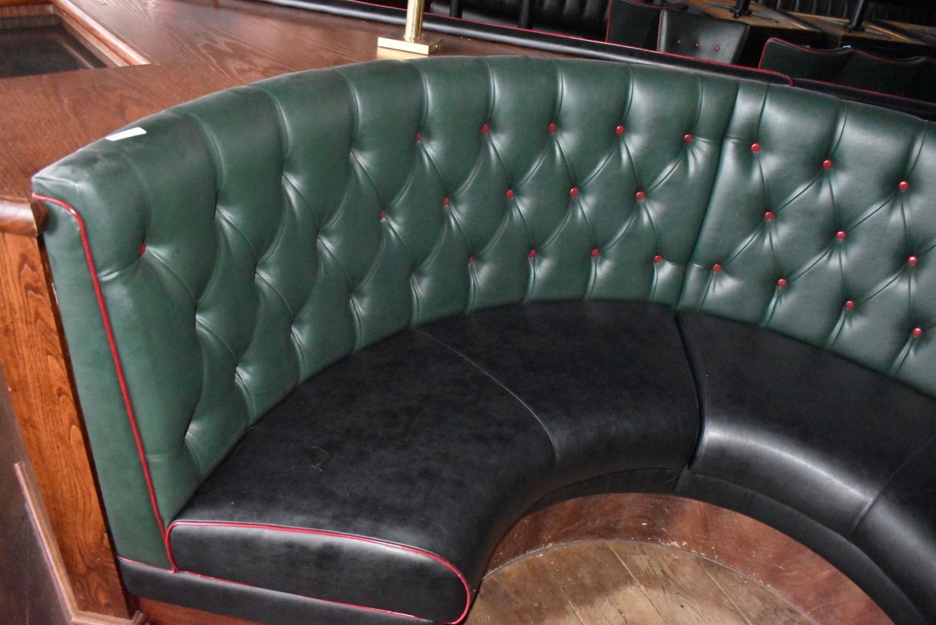 1 x Restaurant C-Shape 6 Person Seating Booth - Green and Black Studded Leather Upholstery - Image 2 of 8