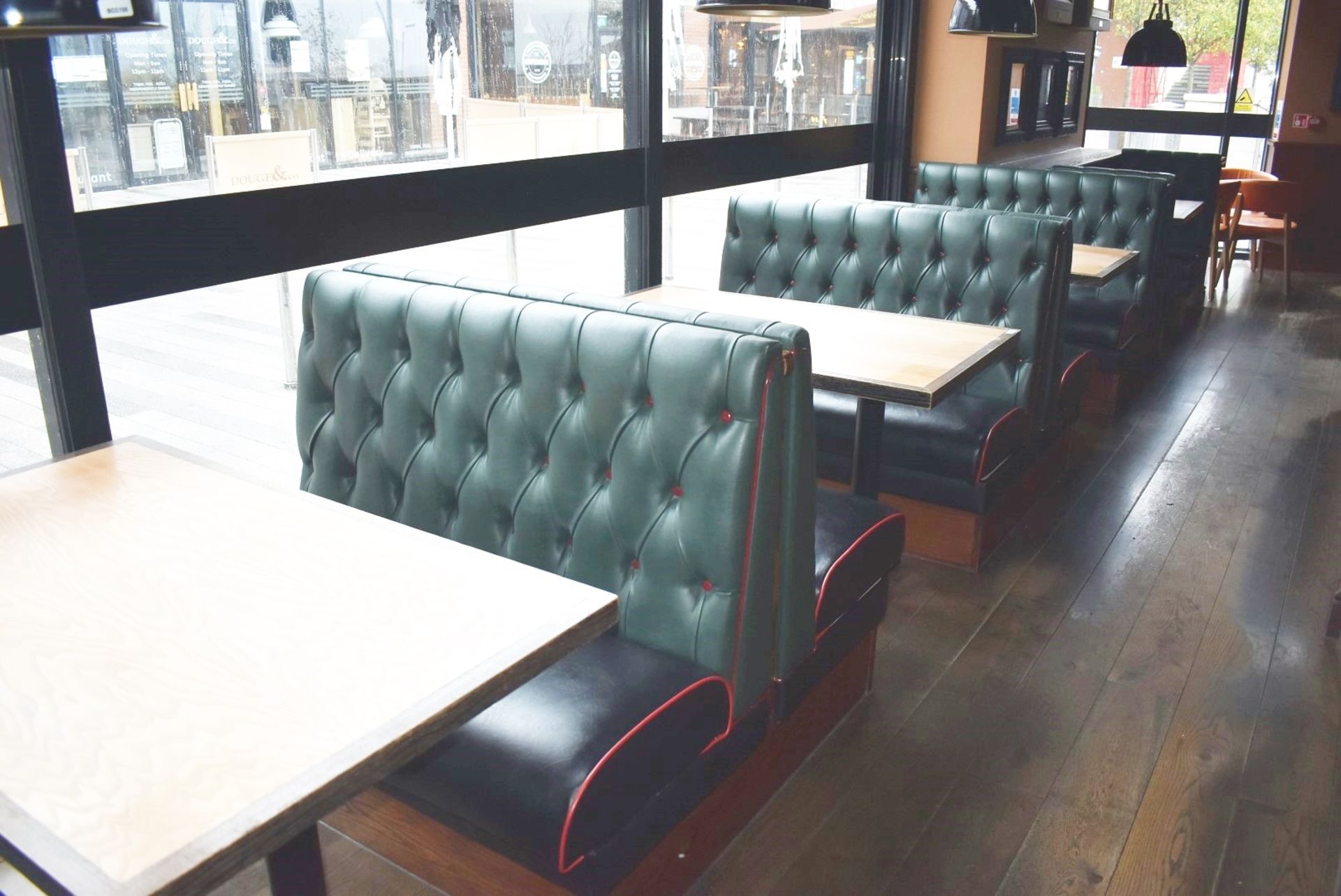 4 x Sections of Restaurant Double Booth Seating - Sits Up to 12 Persons - Green & Black Upholstery