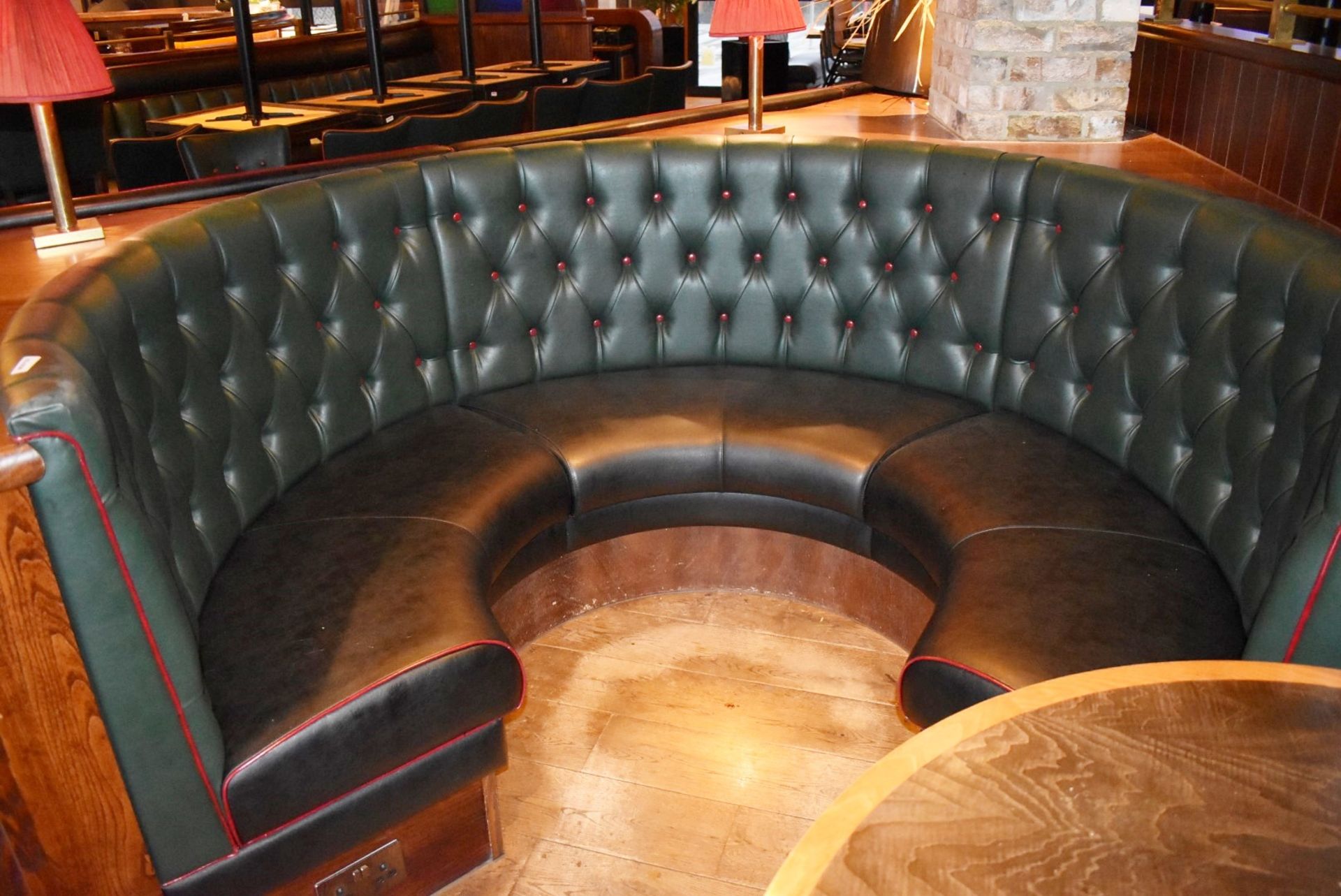 1 x Restaurant C-Shape 6 Person Seating Booth - Green and Black Studded Leather Upholstery - Image 6 of 8