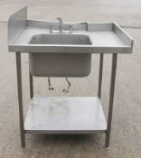 1 x Stainless Steel Commercial Wash Station / Sink Unit, With Upstand And Undershelf - Ref: GEN545