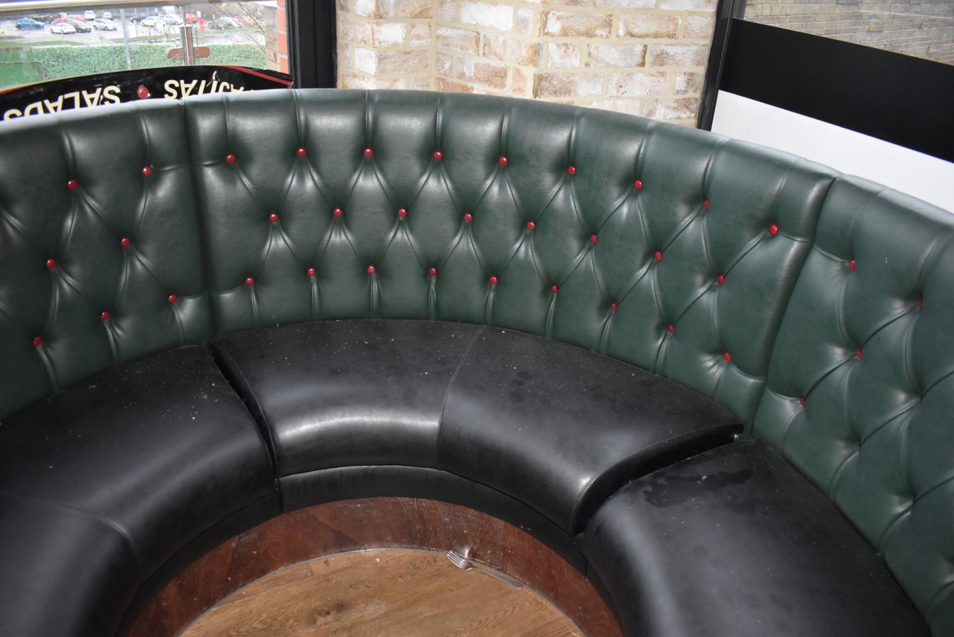 1 x Restaurant C-Shape 6 Person Seating Booth - Green and Black Studded Leather Upholstery - Image 5 of 7