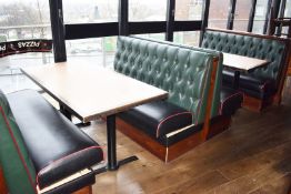 3 x Sections of Restaurant Double Booth Seating - Sits Up to 8 Persons - Green & Black Upholstery
