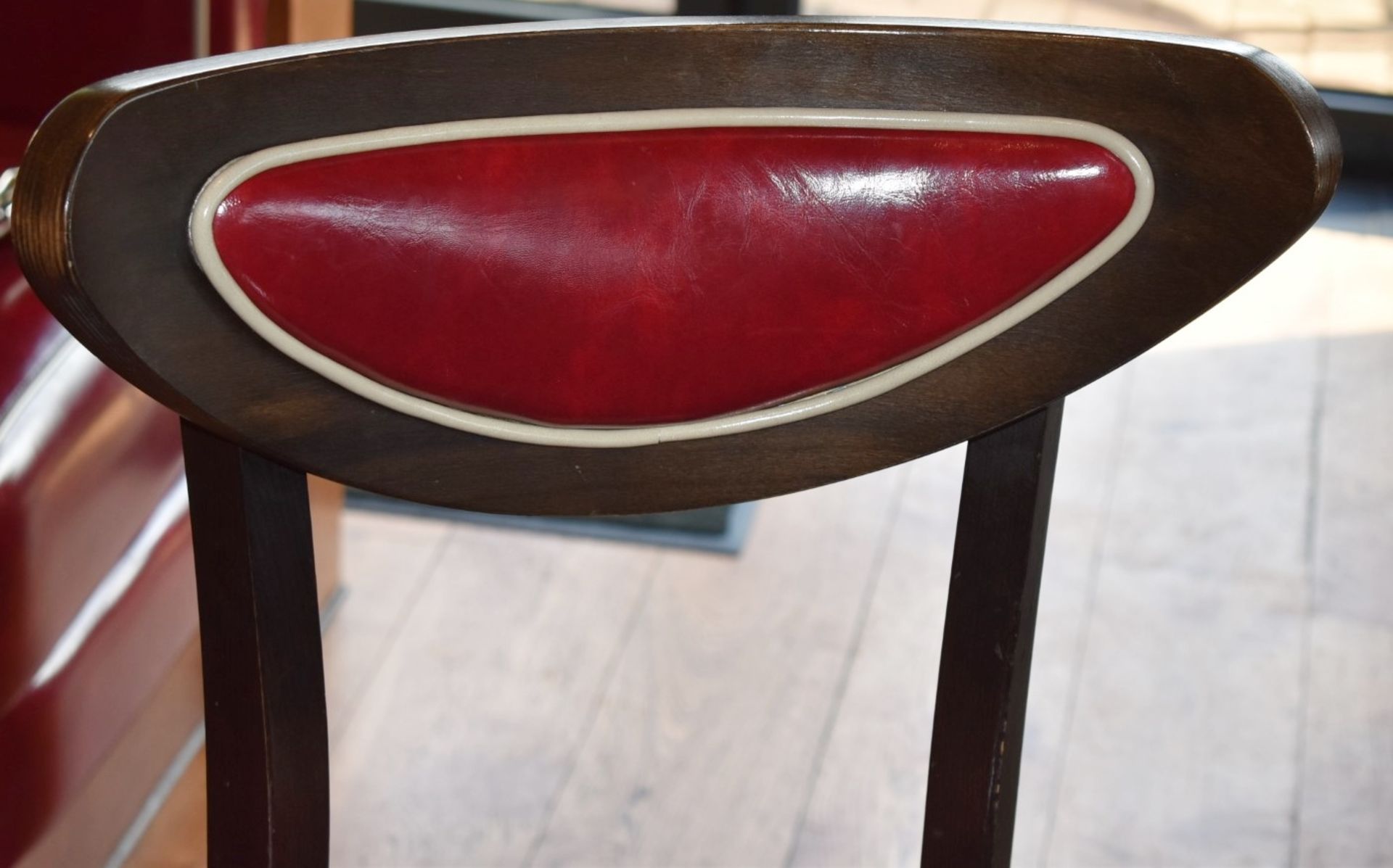 4 x Wine Red Faux Leather Bar Stools From Italian American Restaurant - Retro Design With Dark - Image 4 of 5