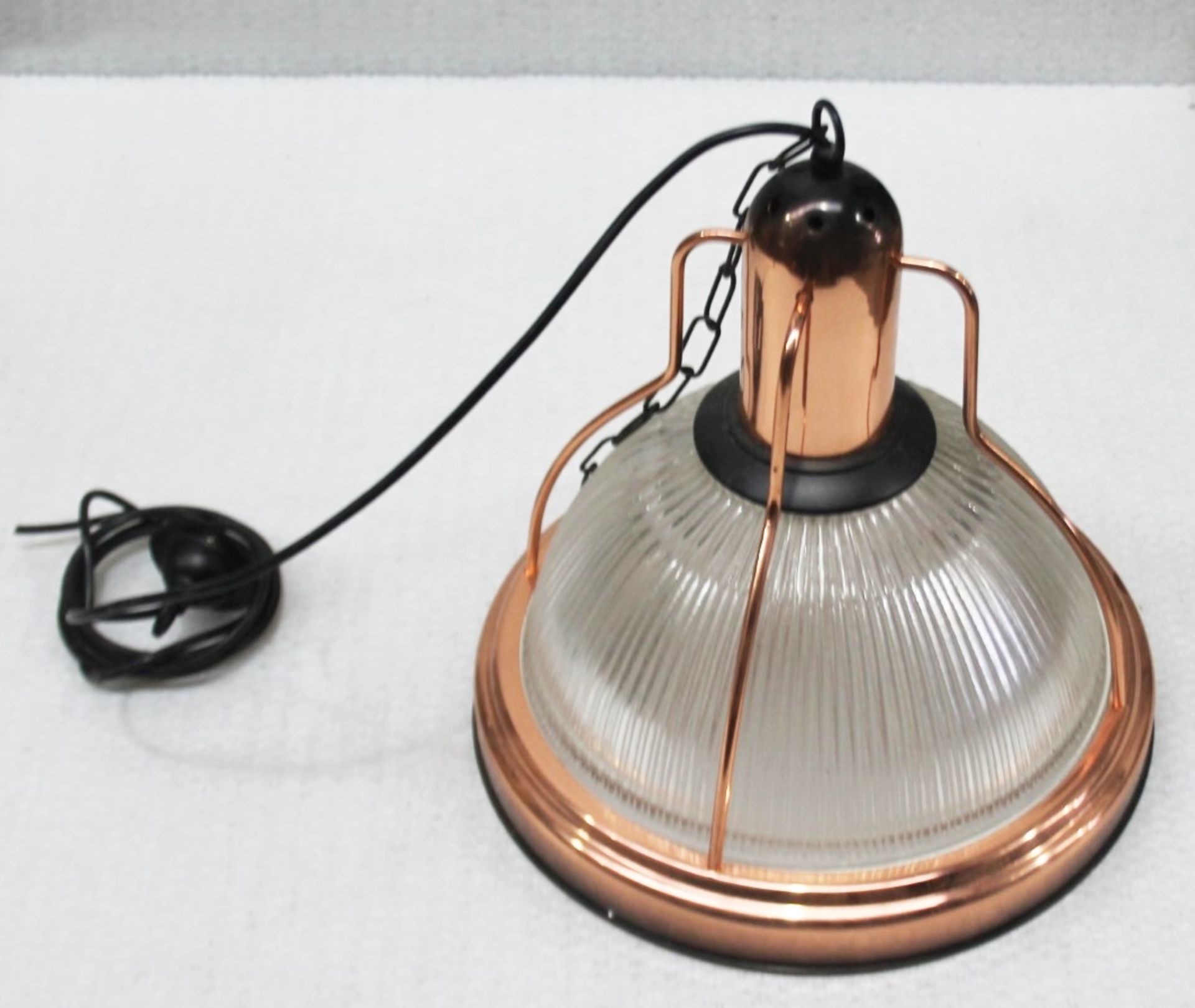 9 x Industrial-style Pendant Light Fittings In Copper With Pleated Glass Shades - Ref: GEN557 - Image 2 of 5
