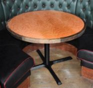 1 x Round Restaurant Table With a 105cm Diameter - Features a Two Tone Wooden Top and Cast Iron Base