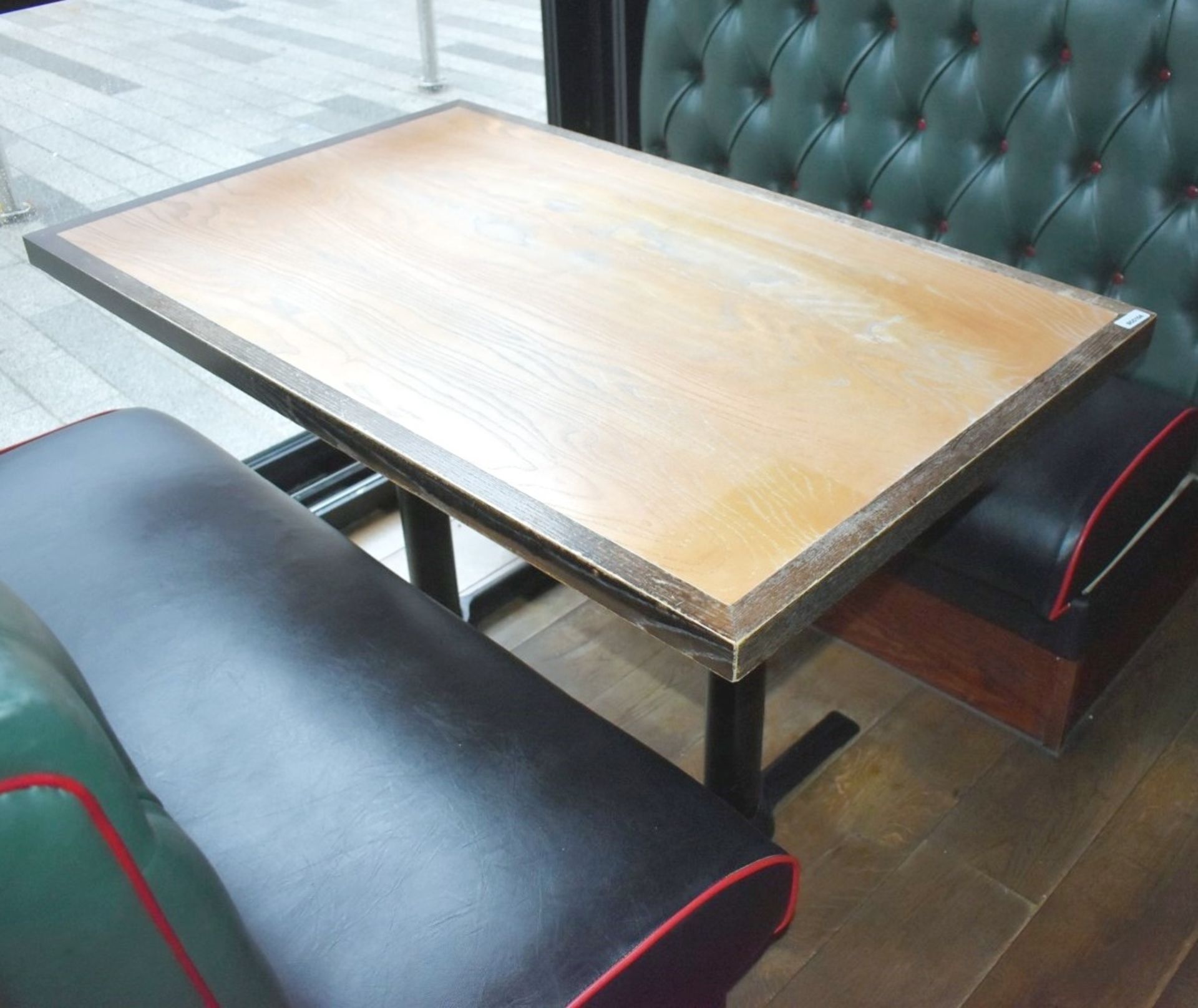 1 x Rectangular Restaurant Table - Seats Upto 4 Persons - Two Tone Wooden Top and Cast Iron Bases