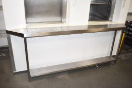1 x Stainless Steel Prep Bench With Undershelf and Shaped Ends - Size: H88 x W235 x D25 cms