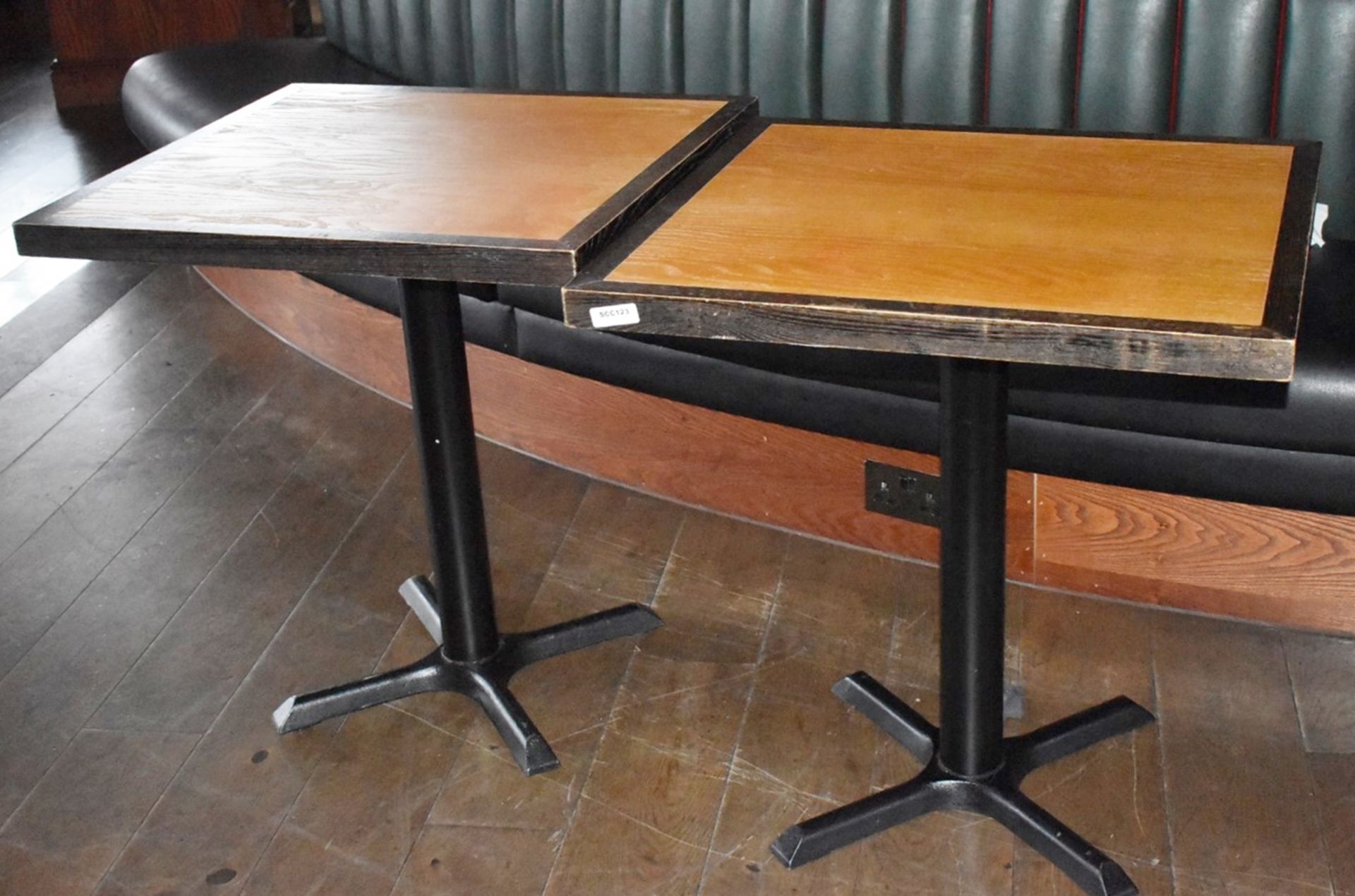 2 x Restaurant Dining Tables - Seats 2 Persons Per Table - Two Tone Wooden Top and Cast Iron Bases - Image 2 of 5