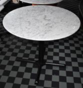 1 x Round 90cm Restaurant Dining Table With a White Marble Stone Top and Cast Iron Base