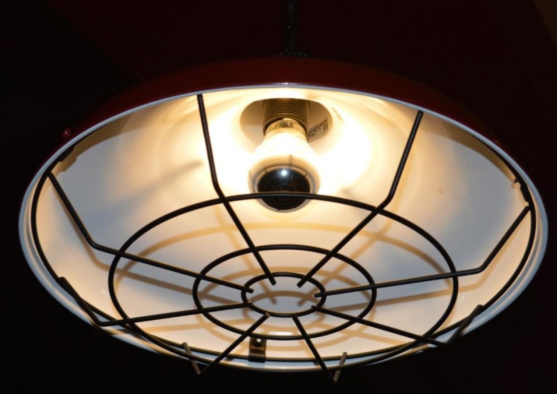 4 x Industrial Style Light Pendants With Cage - Contemporary Red Finish - 45cm Diameter 100cm Drop - Image 7 of 7