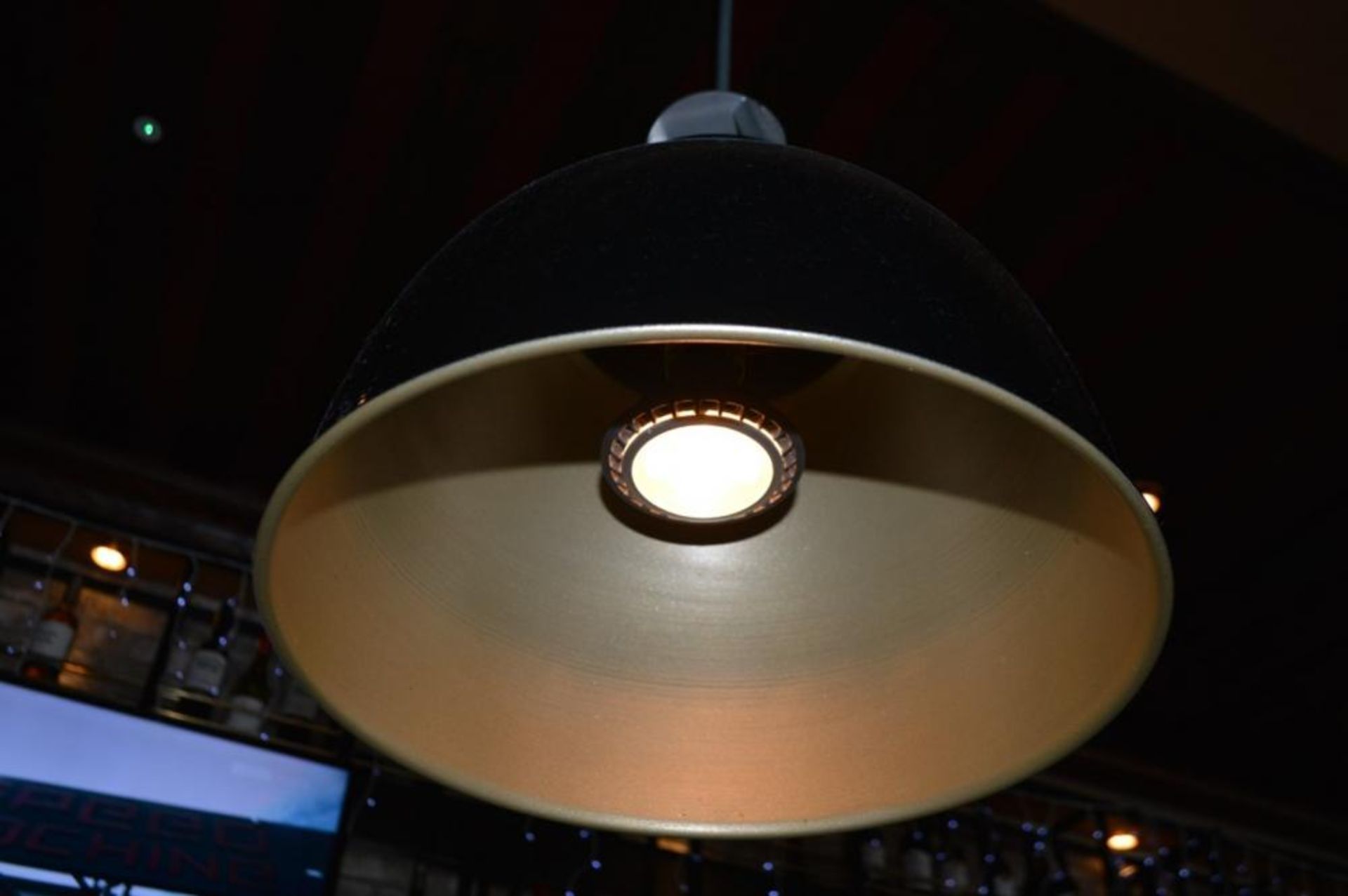 6 x Dome Pendant Light Fittings in Black With Brass Coloured Interior - Approx Drop 80 cms - Image 4 of 8