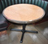 1 x Round Restaurant Table With a 105cm Diameter - Features a Two Tone Wooden Top and Cast Iron Base