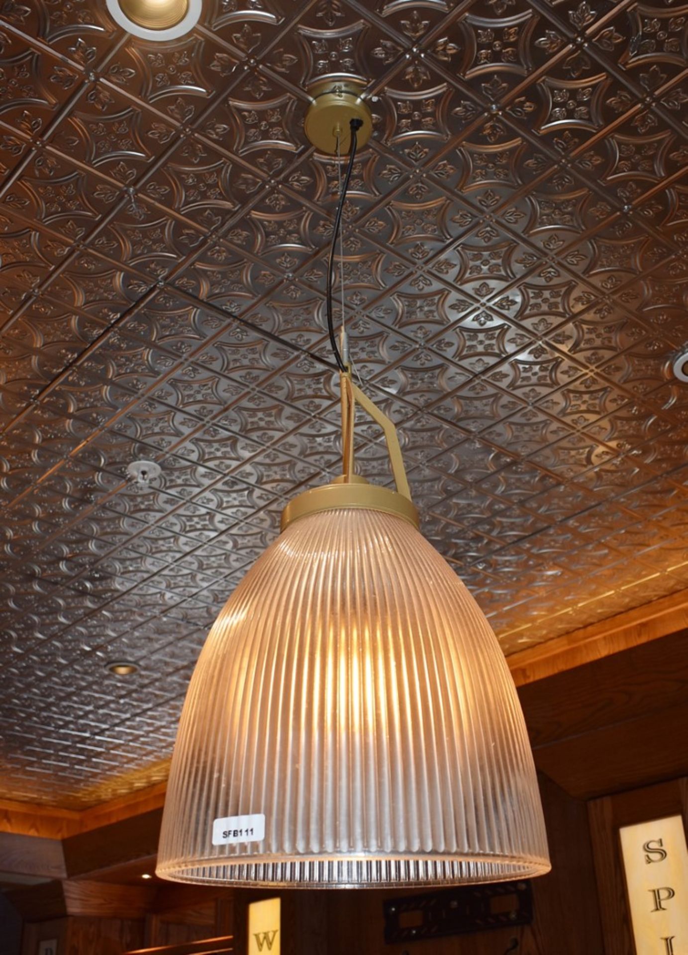 4 x Industrial-style Pendant Light Fittings In Bronze With Pleated Glass Shades - Image 2 of 4