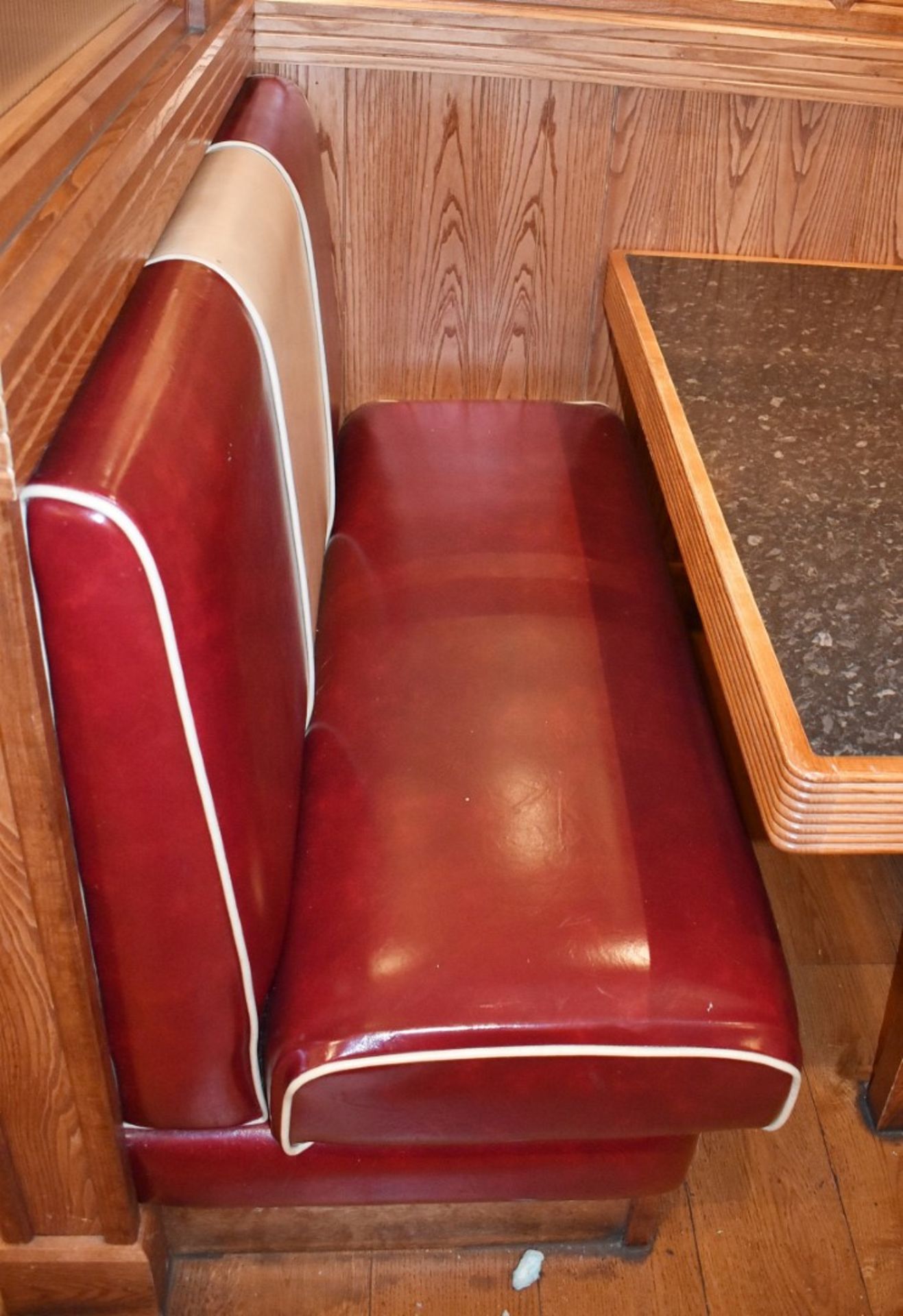 A Pair Of Single-sided 2-Person Seating Benches In A Red Faux Leather - Image 2 of 3