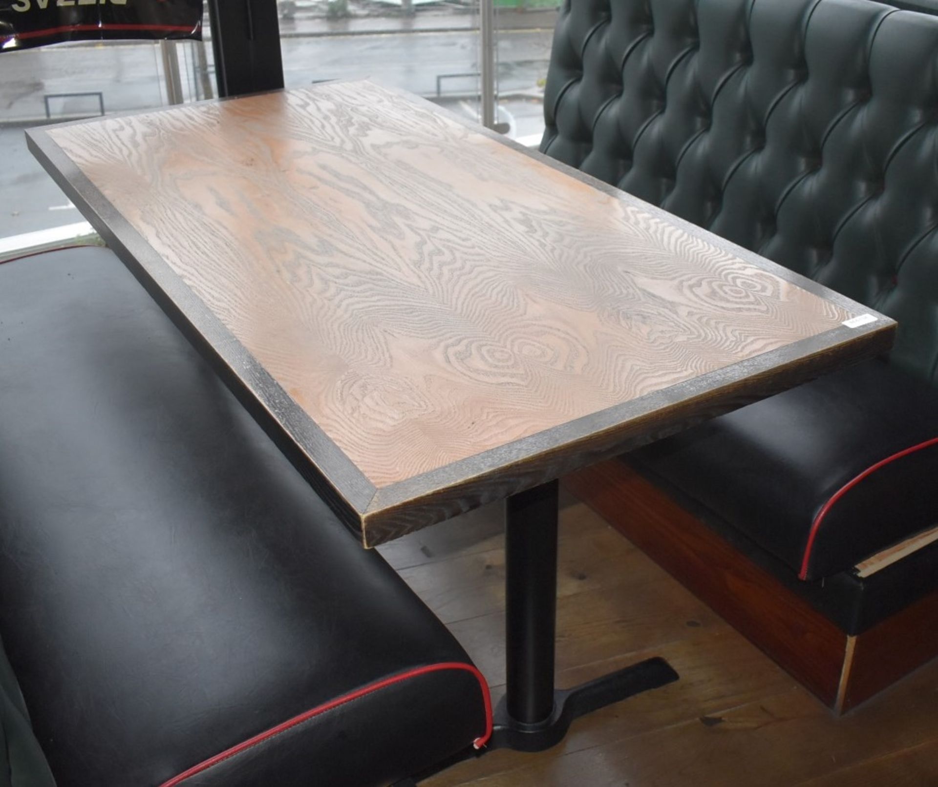 1 x Rectangular Restaurant Table - Seats Upto 4 Persons - Two Tone Wooden Top and Cast Iron Bases - Image 4 of 5