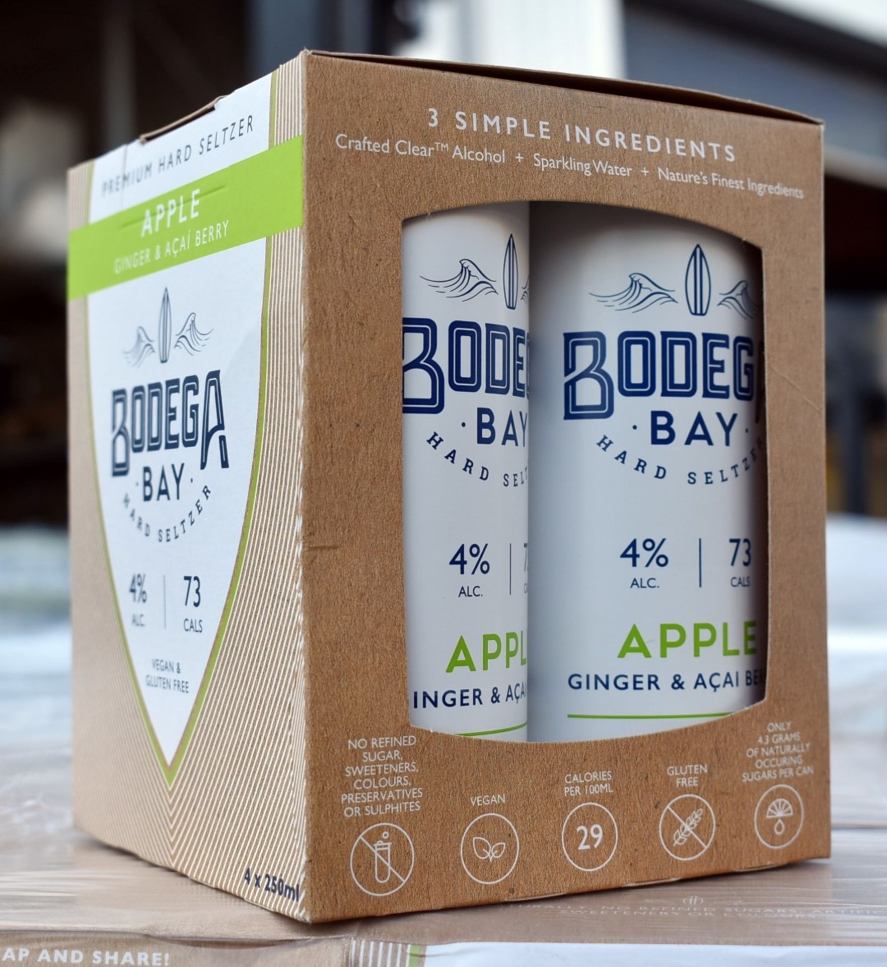 24 x Bodega Bay Hard Seltzer 250ml Alcoholic Sparkling Water Drinks - Apple Ginger & Acai Berry - 4% - Image 4 of 9