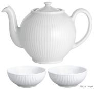 26 x Assorted Pieces Of PILLIVUYT 'Plisse' Porcelain Tableware Including Teapots & Bowls -