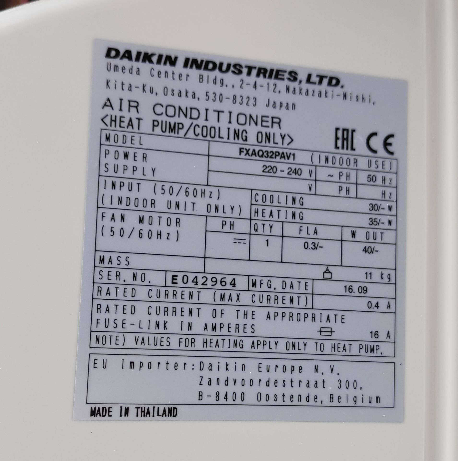 1 x Daikin Wall Mounted Air Conditioner Indoor Unit - Model FXAQ32PAV1 - JMCS117 - CL723 - - Image 4 of 8