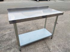 1 x Vogue Stainless Steel Prep Bench with Upstand and Shelf - 120cm (L) x 60cm (W) x 90cm (H) -