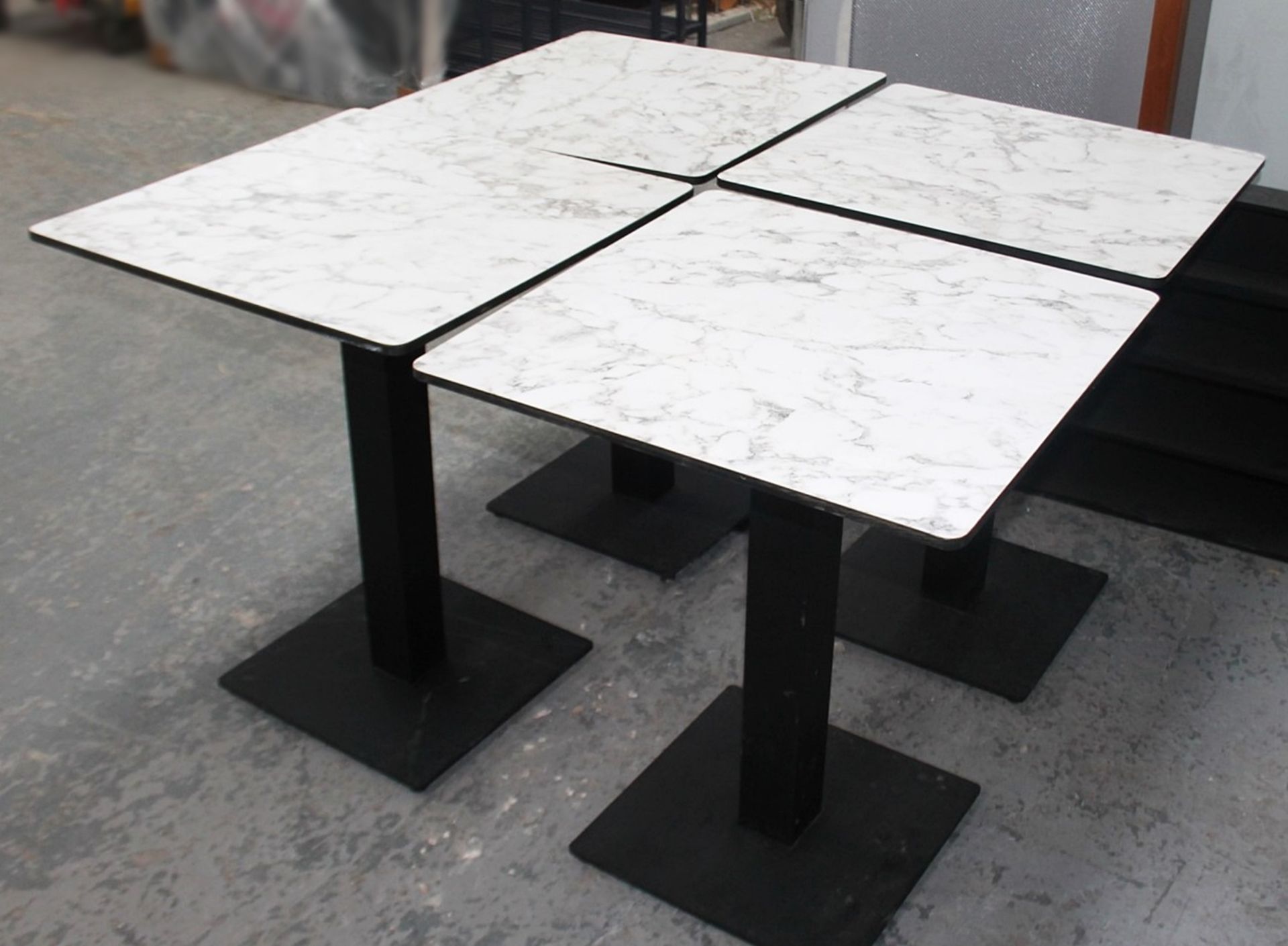 4 x Bistro Tables Featuring 'EXTREMA' Heavy-duty Tops With A White Marble-Style Finish, And Robust