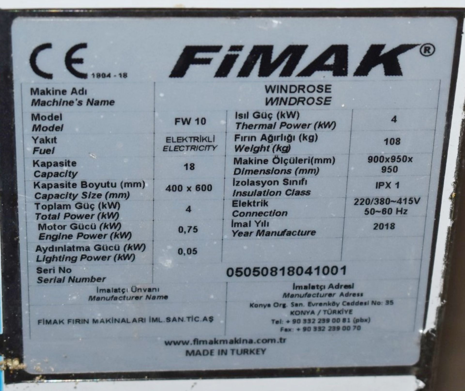 1 x FiMAK Windrose FW10 Convection Baking Oven - 240v - Size: 95 x 95 x 95 cms - Ref : HK321 WH2 B5G - Image 7 of 8