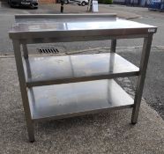 1 x Stainless Steel Prep Bench with Upstand and 2 Shelves - 95cm (L) x 66cm (D) x 90.5cm (H) -