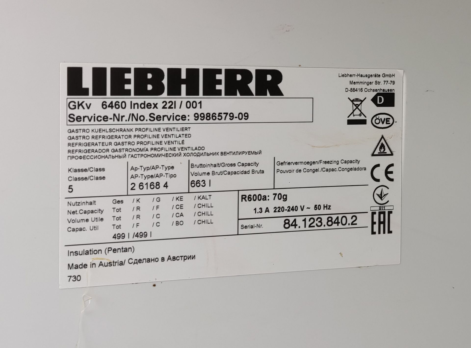 1 x Liebherr Profiline 663l Stainless Steel Upright Forced-air Refrigerator - Model: GKv6460 - - Image 5 of 8