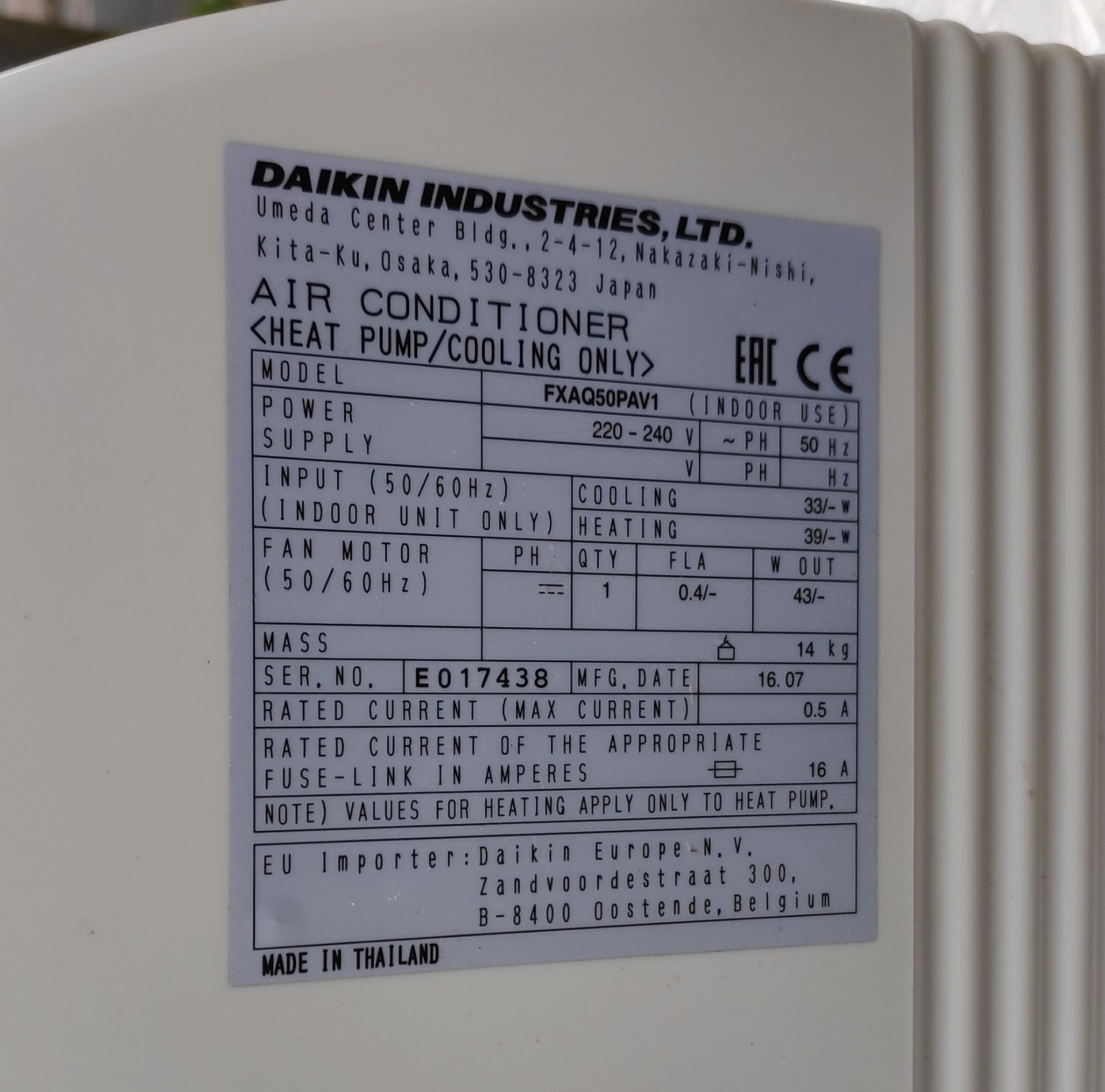 1 x Daikin Wall Mounted Air Conditioner Indoor Unit - Model FXAQ50PAV1 - JMCS115 - CL723 - - Image 7 of 7