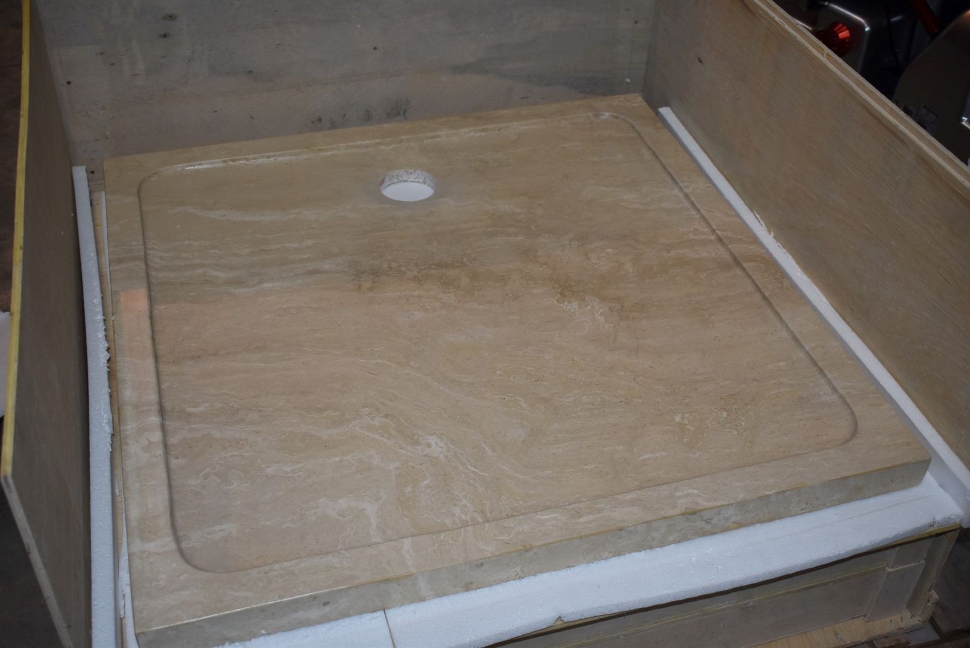 1 x Stonearth Luxury Solid Travertine Stone 900mm Shower Tray - Hand Made From Travertine Stone - Image 4 of 12