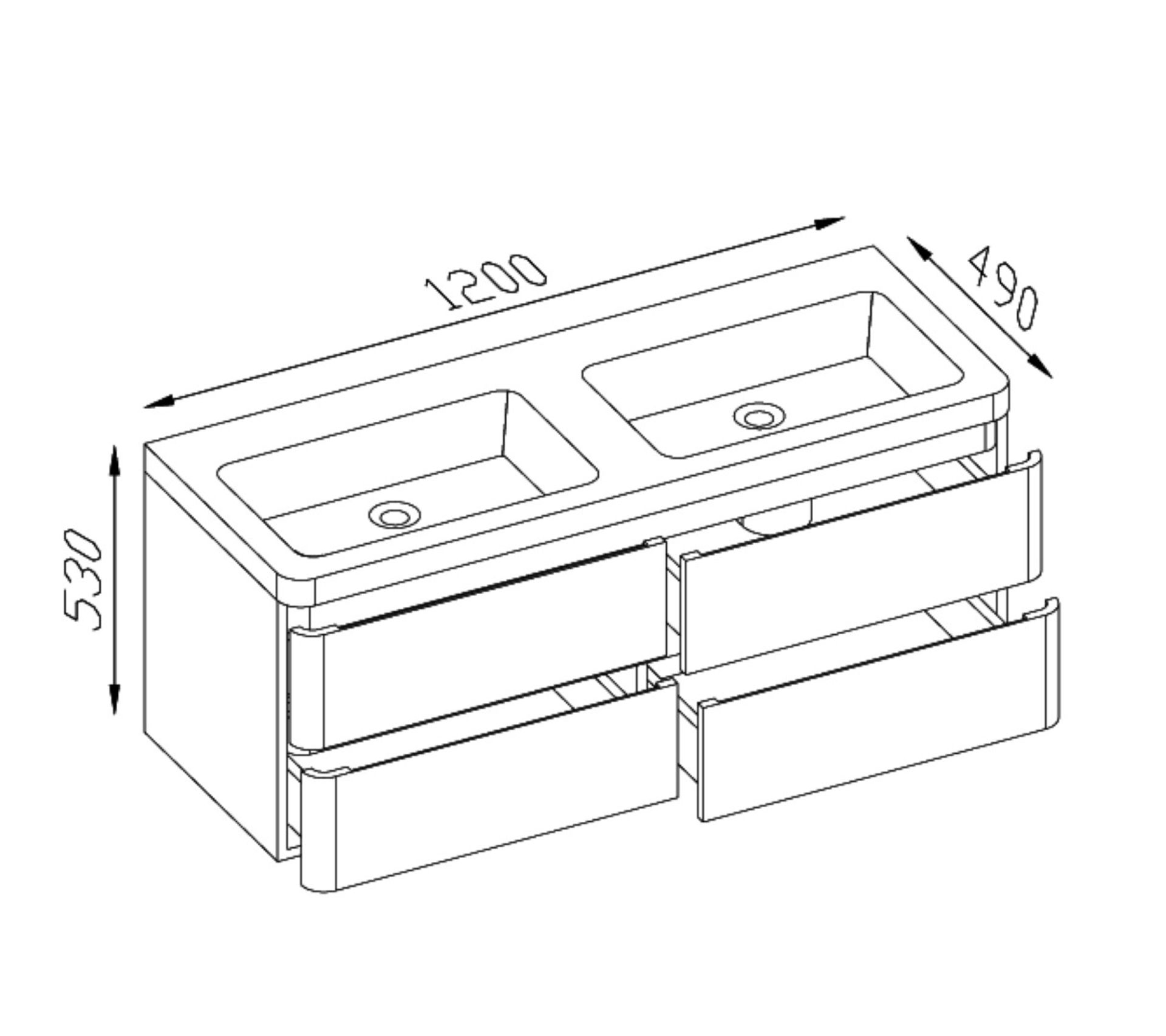 1 x Austin Bathrooms URBAN 120 Wall Mounted Bathroom Vanity Unit With MarbleTECH Twin Sink Basin - Image 2 of 6