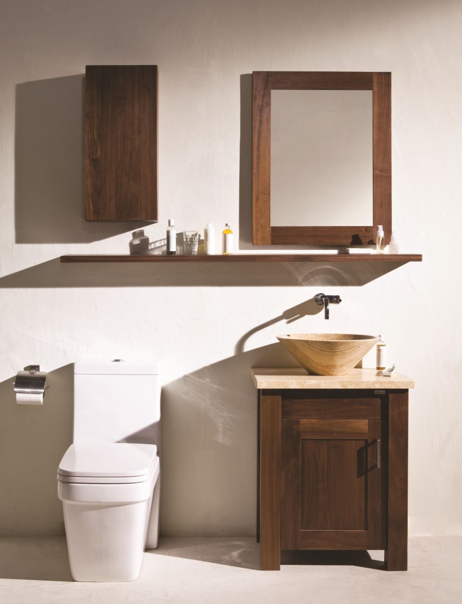 1 x Stonearth Bathroom Storage Shelf With Concealed Brackets - American Solid Walnut - Size: 600mm - Image 6 of 16