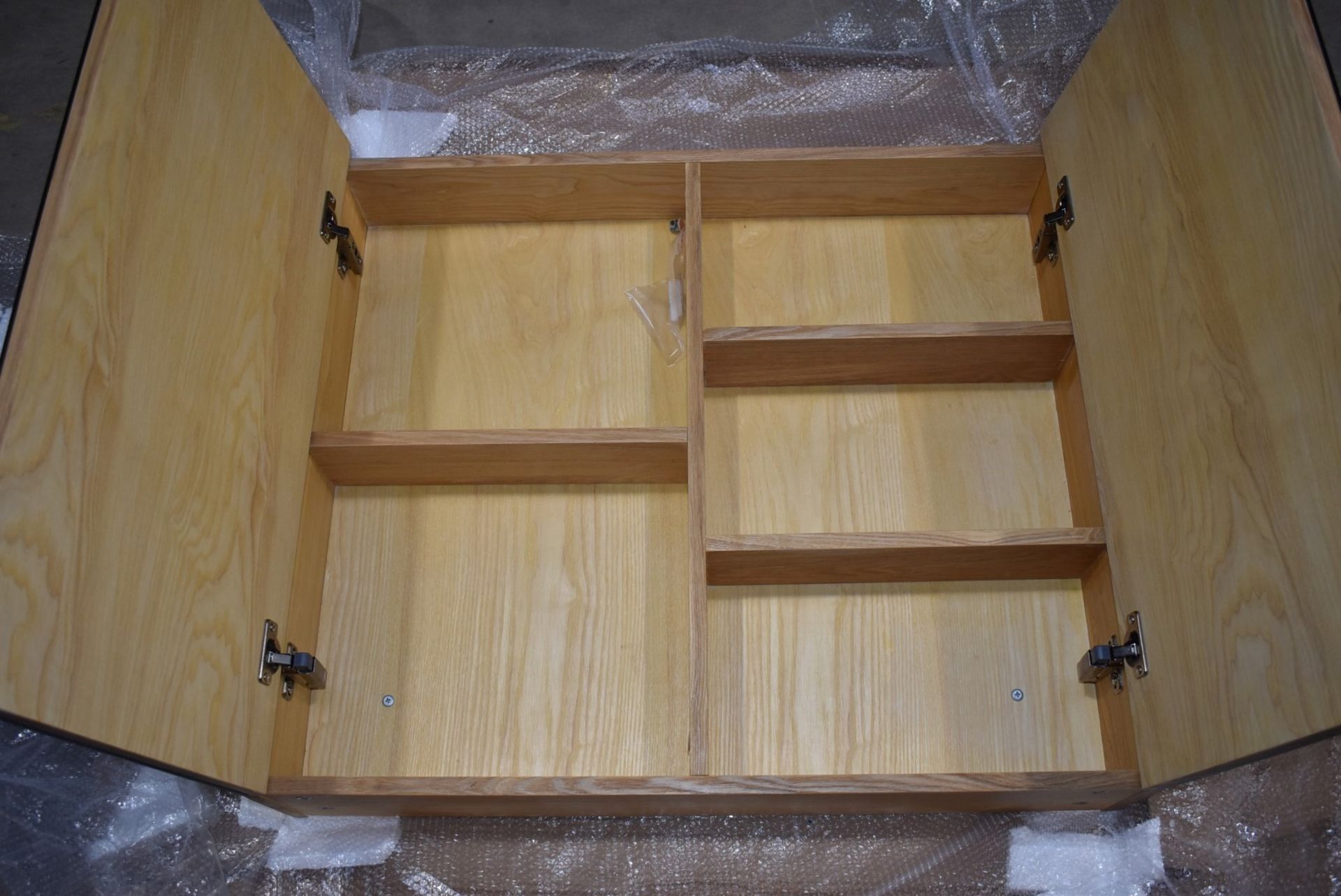 1 x Two Door Mirrored Bathroom Wall Cabinet With an Oak Finish and Internal Shelf Compartments - New - Image 2 of 3