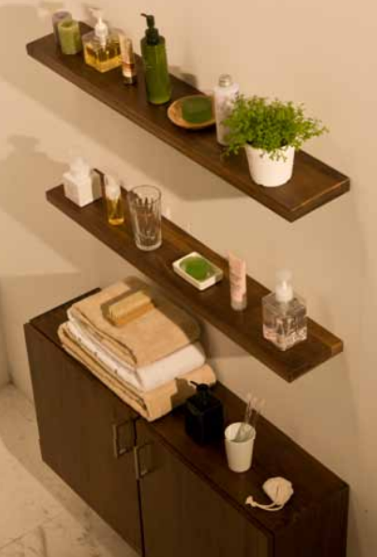 1 x Stonearth Bathroom Storage Shelf With Concealed Brackets - American Solid Walnut - Size: 300mm - Image 3 of 19