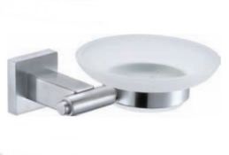 1 x Stonearth Soap Dish Holder With Frosted Glass - Solid Stainless Steel Bathroom Accessory - New