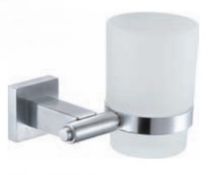 1 x Stonearth Frosted Glass Tumbler With Holder - Solid Stainless Steel Bathroom Accessory - New