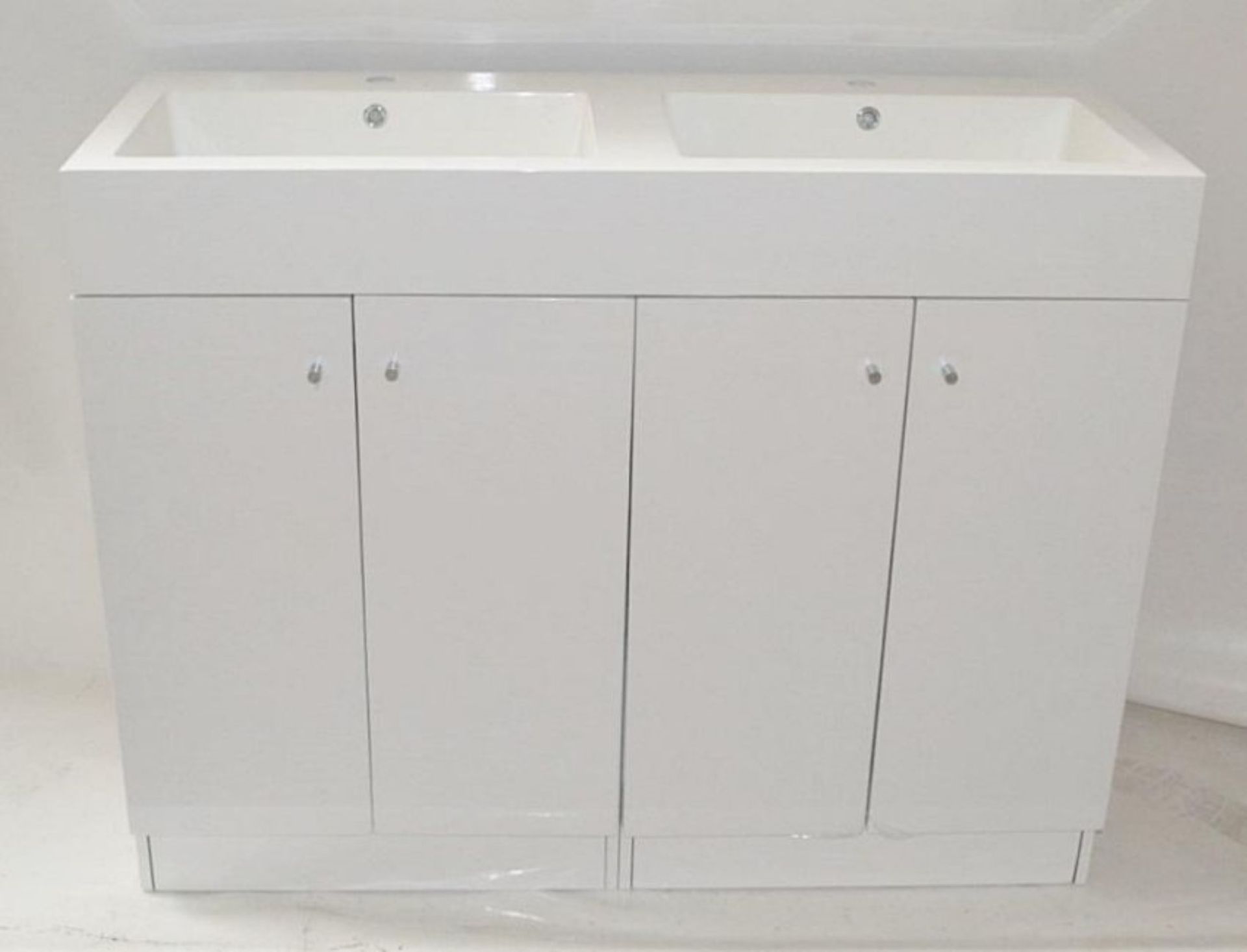 5 x Gloss White 1200mm 4-Door Double Basin Freestanding Bathroom Vanity Cabinets - New & Boxed Stock - Image 4 of 8