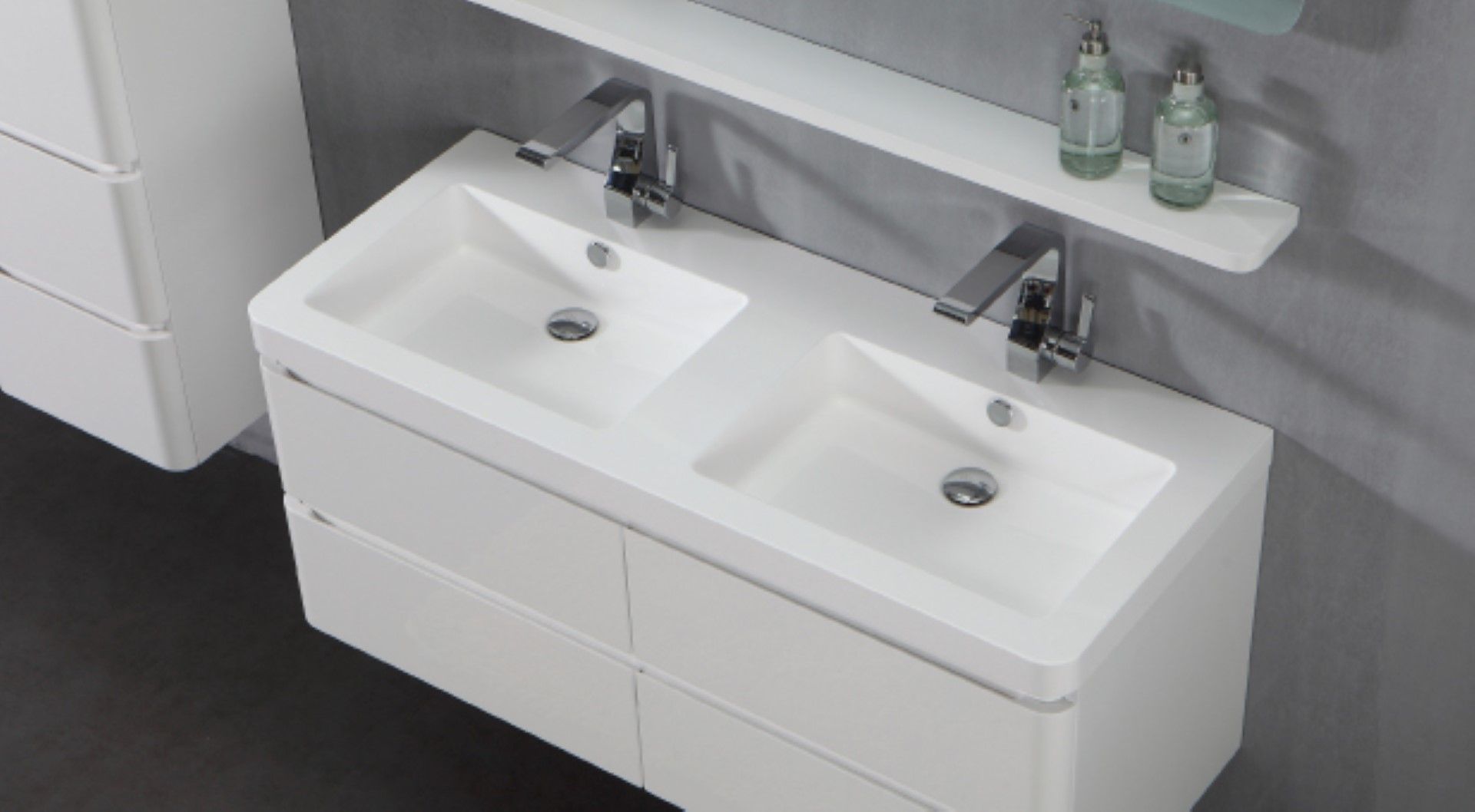 1 x Austin Bathrooms URBAN 120 Wall Mounted Bathroom Vanity Unit With MarbleTECH Twin Sink Basin - Image 5 of 6