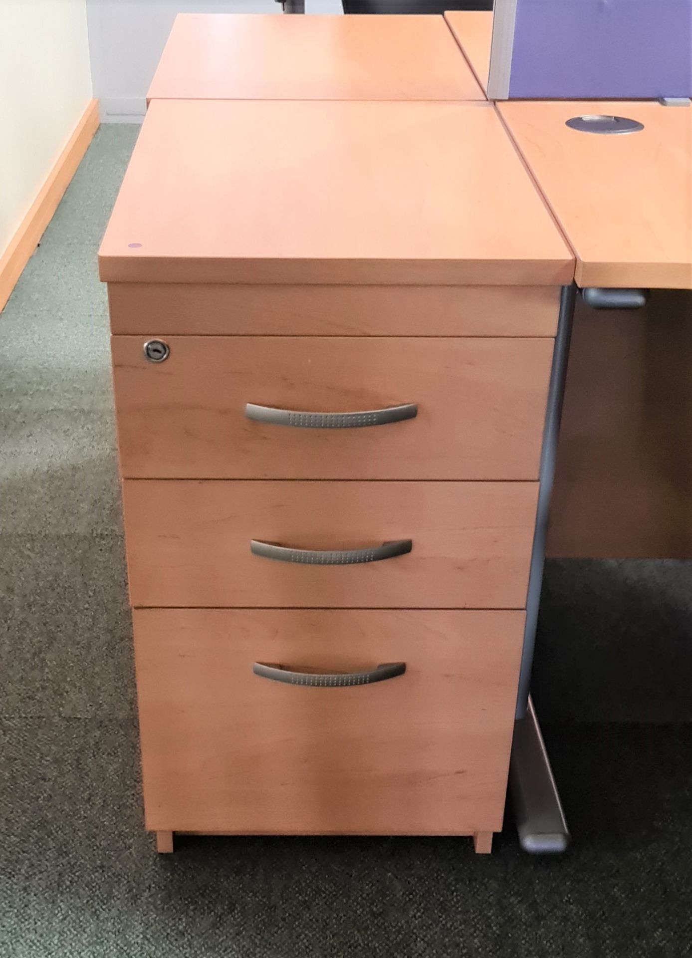 1 x Desk Height Three Drawer Pedestal With Beech Finish - Ref: 1 x AC005 - Location: Site 1,