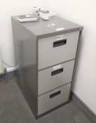 1 x Metal Three Drawer Office Filing Cabinet With a Grey Finish - Dimensions: 620 x 470 x 1010mm -