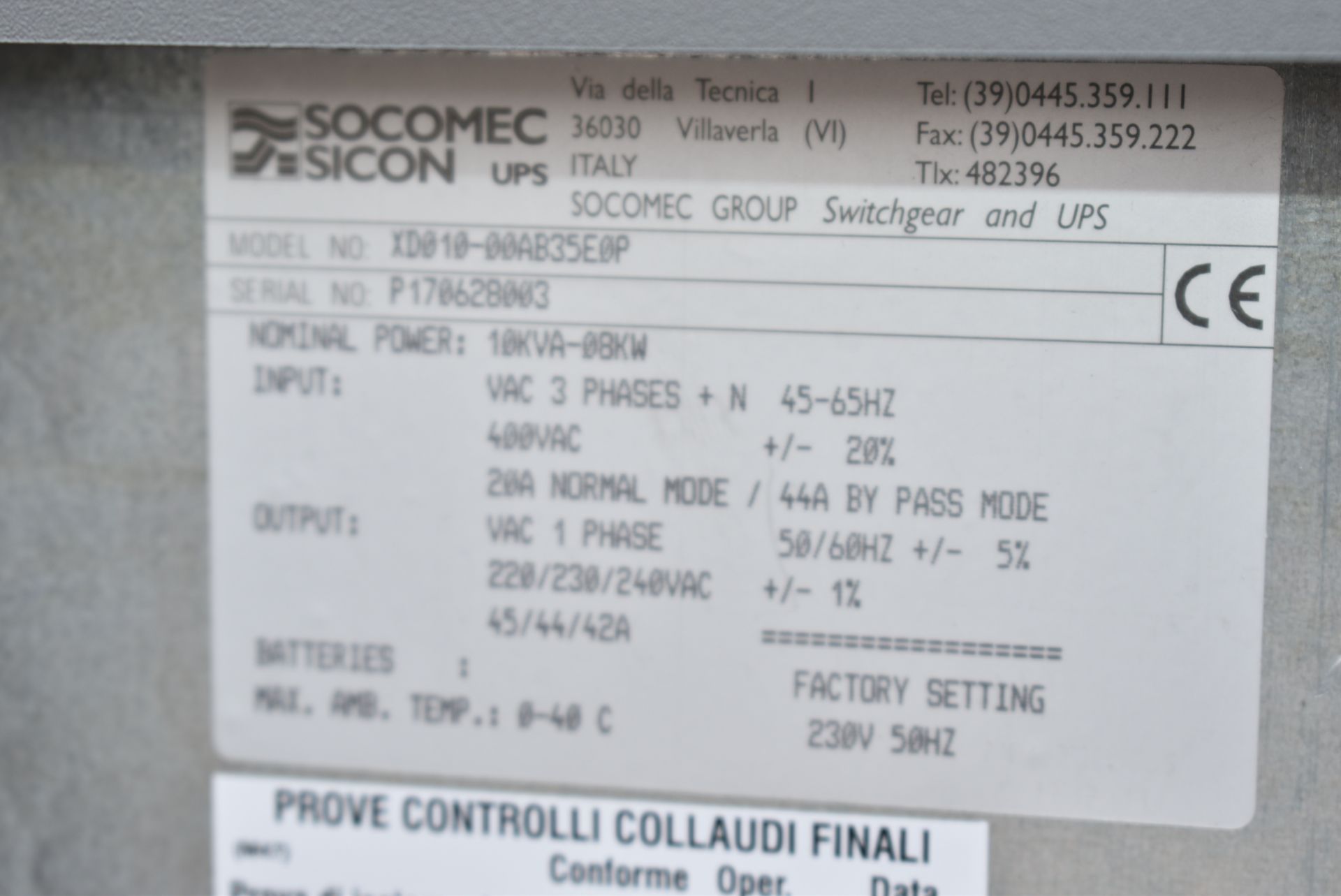 1 x Socomec Sicon Digys Evo 3 Phase UPS Power Supply With Battery Isolator Cabinet and 32 x Yuasa - Image 4 of 19