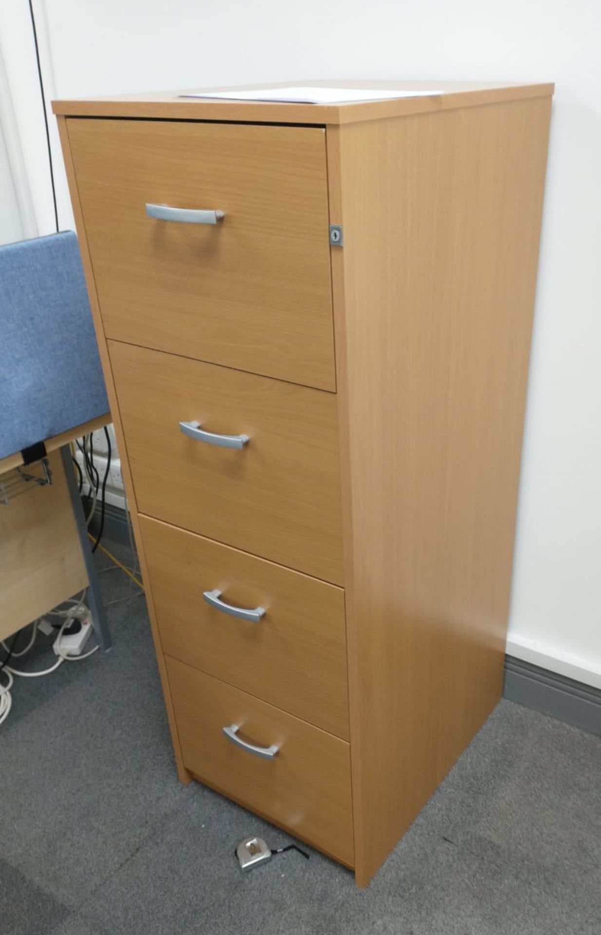 1 x Four Drawer Office Filing Cabinet With a Beech Finish - Dimensions: 600 x 480 x 1320mm - Ref: