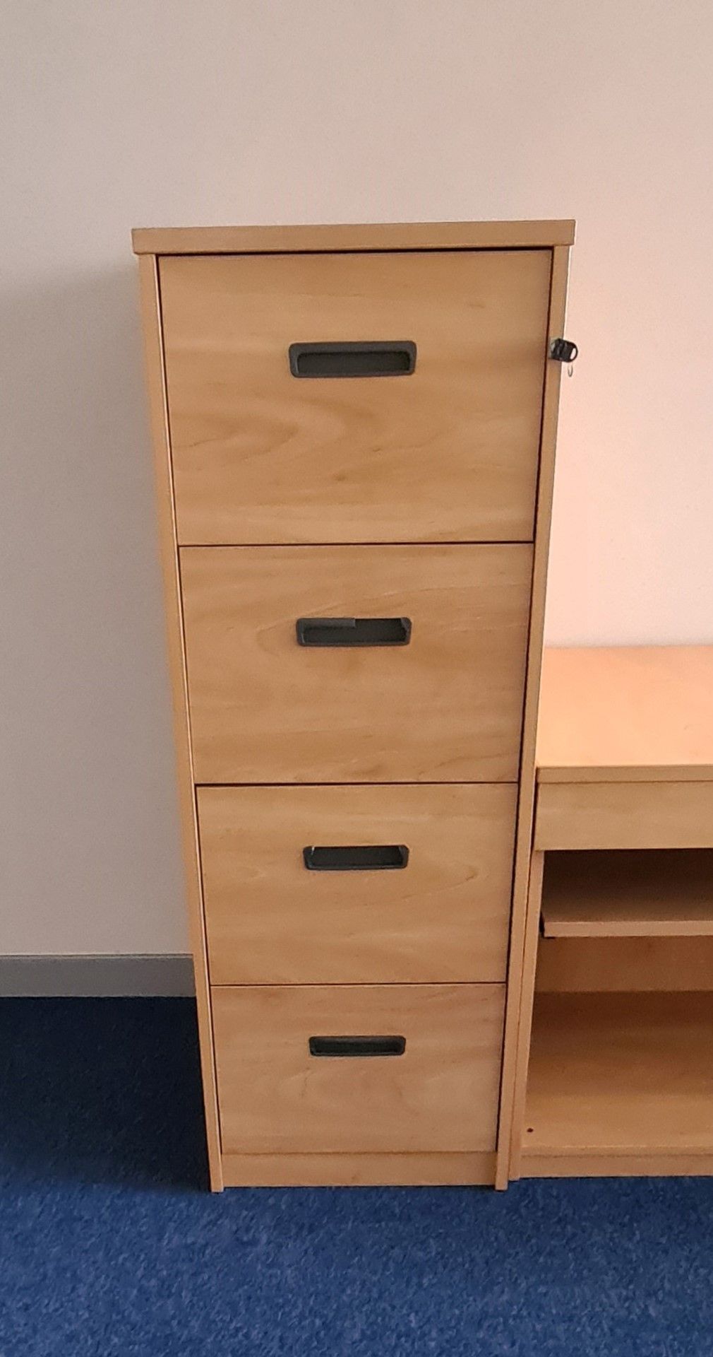 1 x Office Four Drawer Filing Cabinet With a Beech Finish - Ref: 1 x PK019 - Location: Site 2,