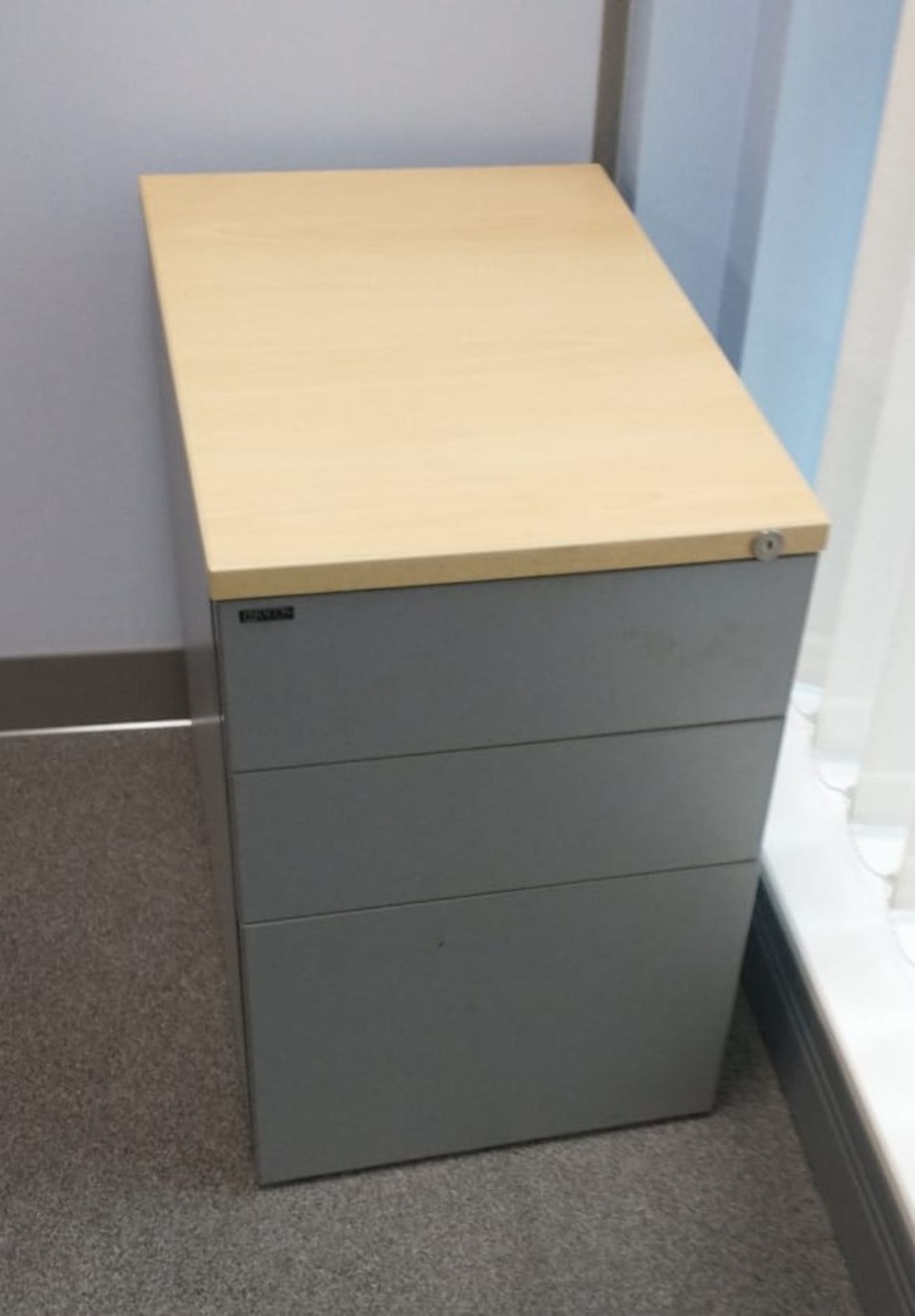 1 x Corner Office Desk With a Beech Finish, Privacy Panels and a Matching Three Drawer Pedestal - - Image 3 of 3