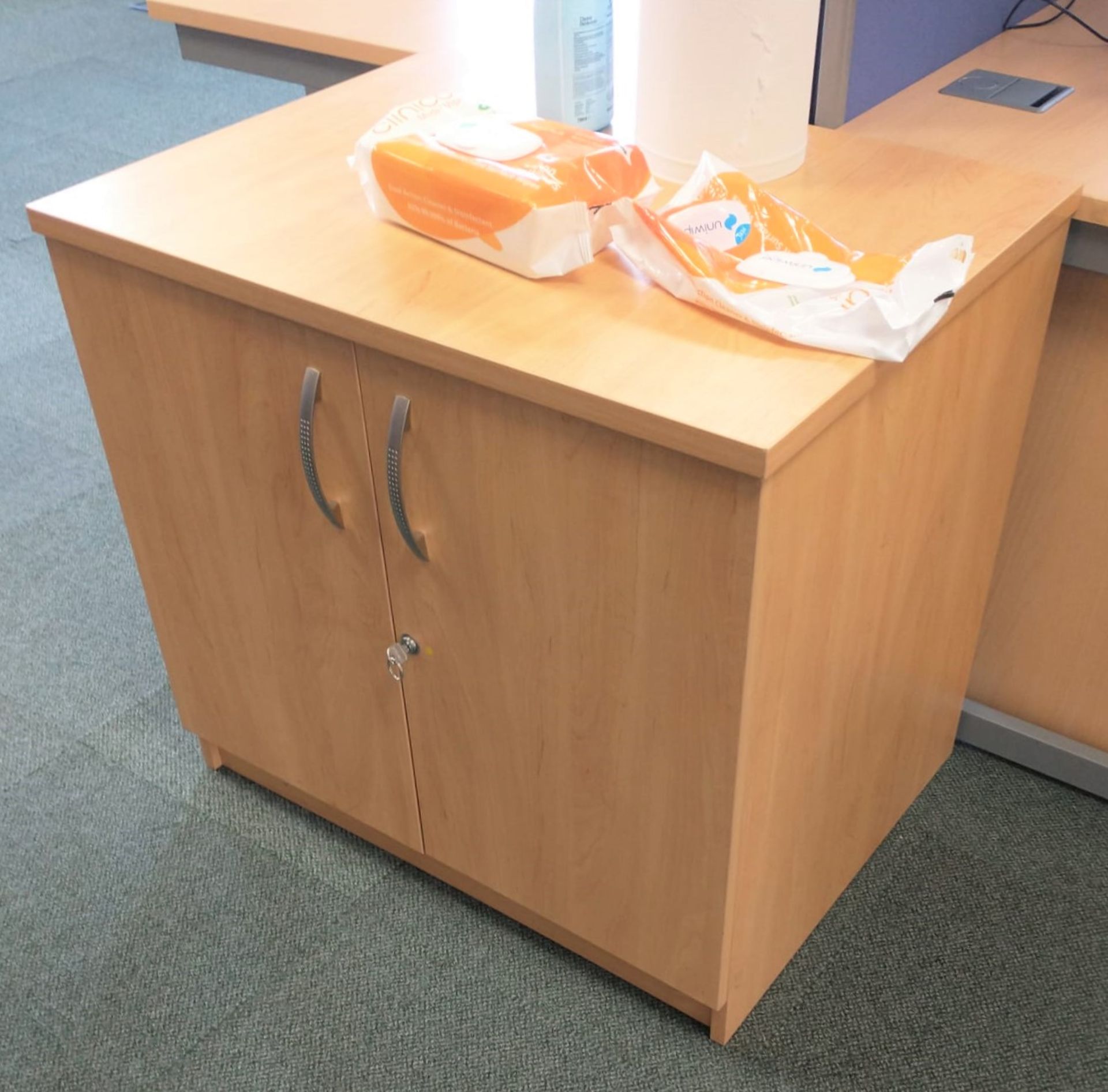 1 x Two Door Desk Height Office Storage Cupboard With a Beech Finish - Ref: 1 x AC004 - Location: