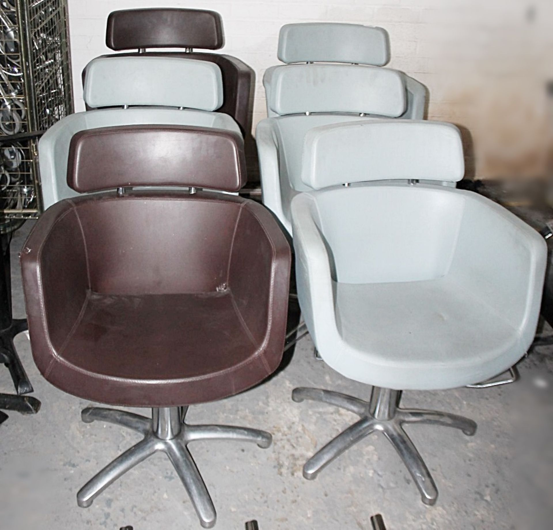 5 x Malet Branded Professional Hairdressing Salon Swivel Chairs In Brown / Blue *Please Read Full