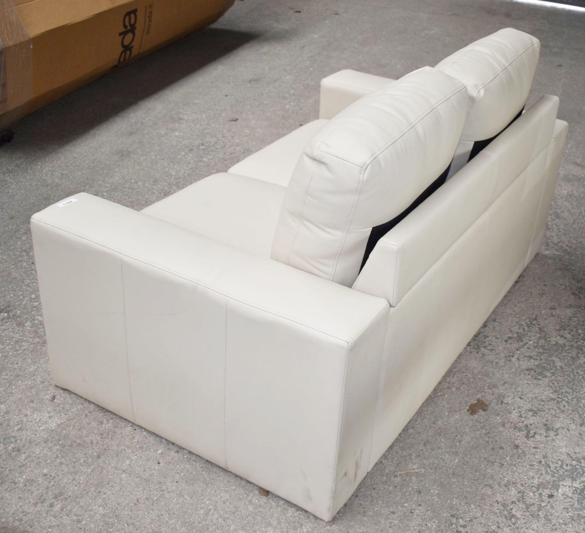 1 x Contemporary Two Seater Sofa in Faux Cream Leather - Ex Display - Dimensions: 146cm Width - Ref: - Image 7 of 8