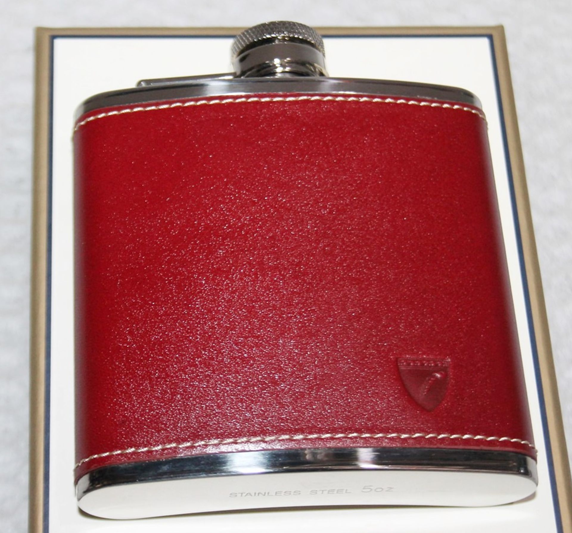 1 x ASPINAL OF LONDON Classic 5oz Fine Red Leather Hip Flask - Original Price £49.00 - Boxed Stock