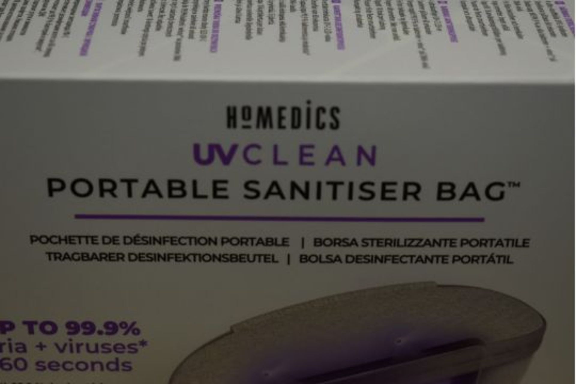 1 x Homedics UV Clean Portable Sanitiser Bag - Kills Upto 99.9% of Bacteria & Viruses in Just 60 - Image 12 of 24