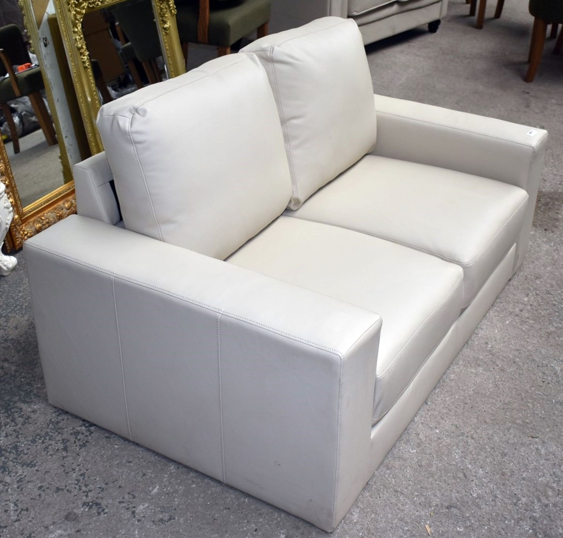 1 x Contemporary Two Seater Sofa in Faux Cream Leather - Ex Display - Dimensions: 146cm Width - Ref: - Image 6 of 8